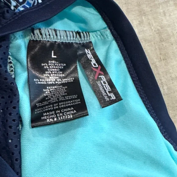 Teal and Black Strappy Swim Tank Top -L - Picture 2 of 4